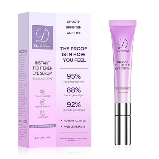 Doracome Caffeine & Retinol Under Eye Serum – Dermatologist-Tested, Fast Absorbing, Correction for Puffy Eye Bags Fine Lines Dark Circles Wrinkles While Providing Moisturizing Care