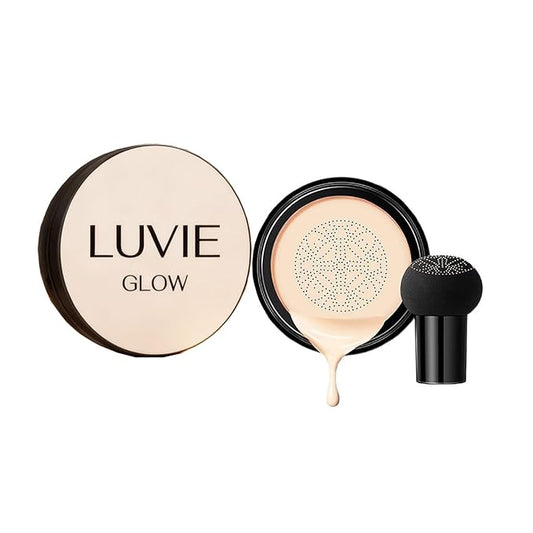 2026 Luvie Glow Foundation Cushion, Mushroom Head Air Cushion CC Cream,Long Lasting Matte Concealer for All Skin Types (IVORY)
