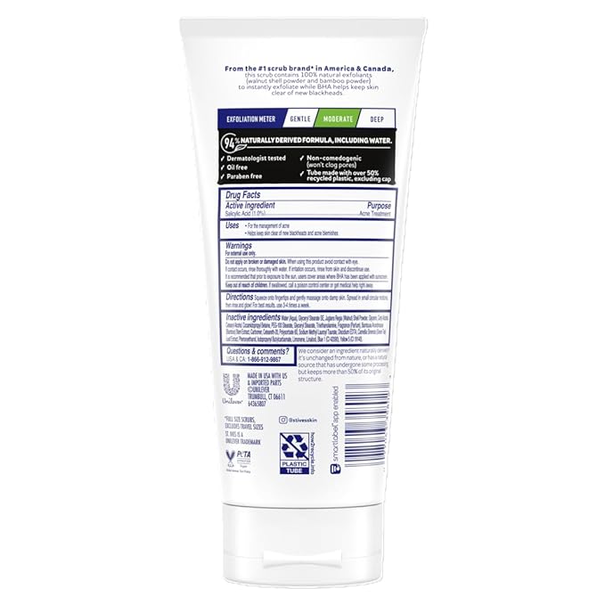 St. Ives Blackhead Clearing Face Scrub, Clears Blackheads & Unclogs Pores, Green Tea & Bamboo, Salicylic Acid Acne Treatment Facial Scrub, Moderate Exfoliator Skin Care with Natural Exfoliants 6 oz