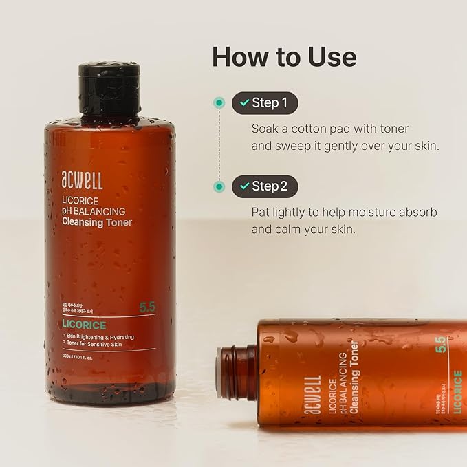 ACWELL Licorice pH Balancing Cleansing Toner 10.14 fl.oz. - PH5.5 Hydrating Makeup Cleansing Astringent - Skin Clearing, Reduce Pigmentation, Acne and Dark Spots