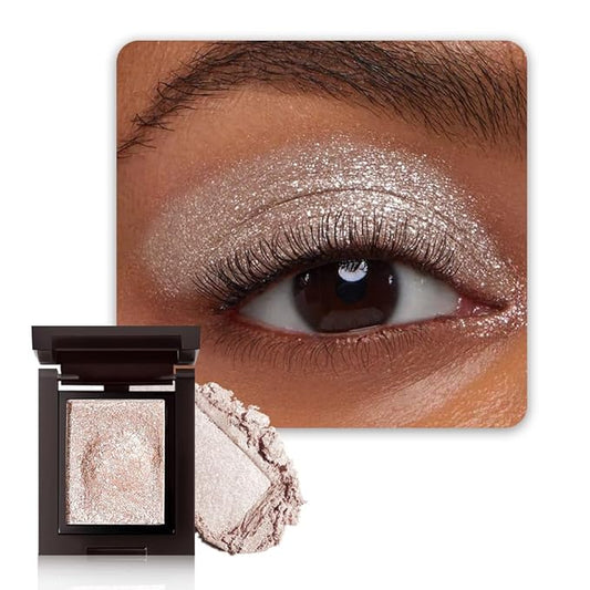 Sparkly Eyeshadow Palette for Women, Single Monochrome Eye Shadow Makeup, Shiny Pressed Cream Powder, Blendable Natural sombras para ojos, Holographic,Vegan,Travel (06-Glitter-Rose Glod)