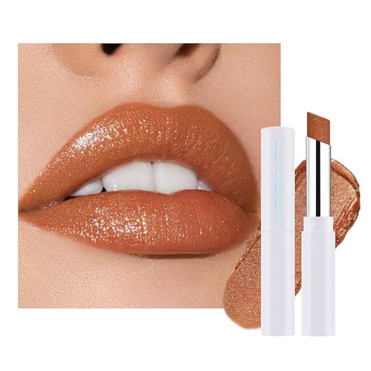 Light Brown Shimmer Metallic Moisturizing Glow Plumping Lipstick Makeup, Lipstick with Metallic 3D Shine Lightweight Hydrating Formula, Glitter Lip Gloss Stain Long Lasting Waterproof (05#Light Brown)