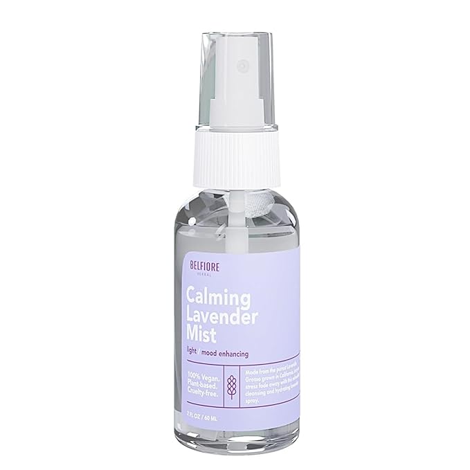 Belfiore Herbal 100% Natural Lavender Mist Spray, Organic Face Body Hair Hydrating Mister, Calming for Better Sleep, Vegan non-GMO, 2 ounce