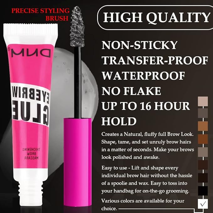 BINGBRUSH Tinted Thickening EYE Brow Glue Mascara,Brow Fast Sculpt,Waterproof, Transfer-proof, Brush to Fill in Eyebrows and Cover Gray Hairs - Cruelty Free - Light Medium Brown (2Pcs 09 transparent)
