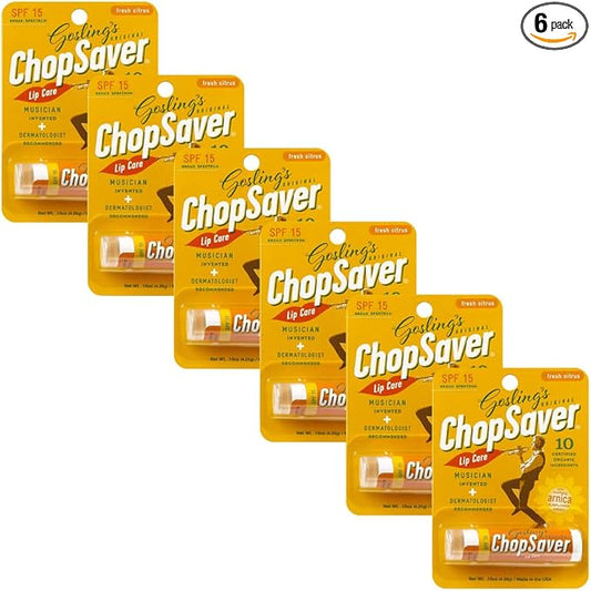 Goslings Original ChopSaver SPF 15 Lip Care, All Natural Lip Balm with SPF, Chapstick for Musicians and More, Effective Relief for Dry, Cracked Lips and Skin, Made in USA, 0.15 Oz (Pack of 6)