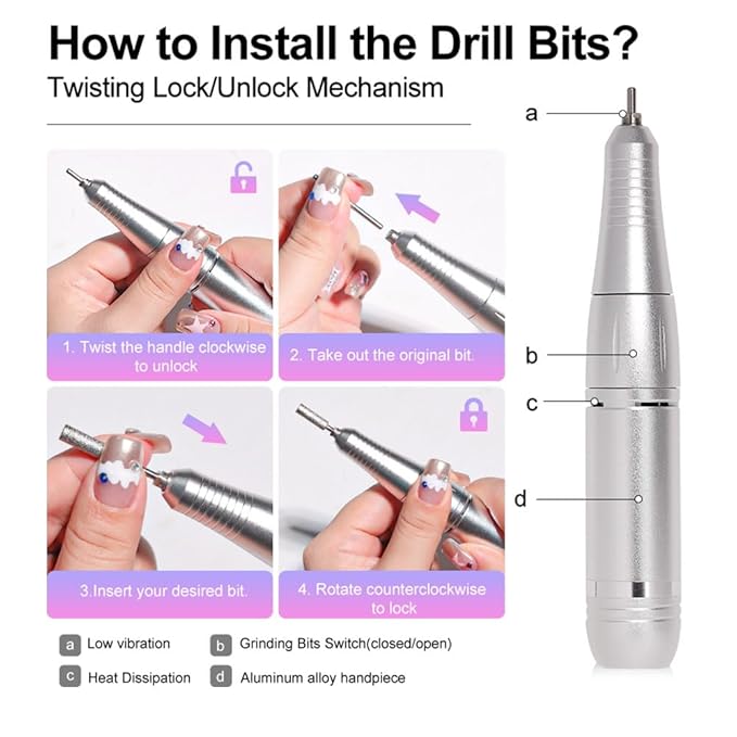 ANRLO Professional Electric Nail Drill, 45000 RPM Cordless Rechargeable E-File Machine, with 12 Bits, Sanding Bands, LCD Display for Acrylic Gel Nails (DMJ-V2-USB-colour)