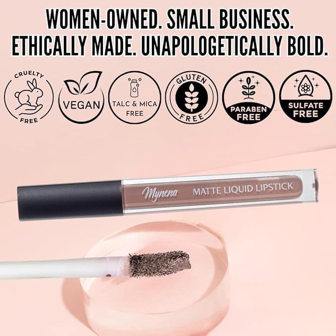 Mynena Soft Beige Nude Matte Liquid Lipstick | Long-Lasting Comfort | Smudge-Proof Transfer-Resistant | Full Coverage Non-Drying | Vegan & Cruelty-Free | All-Day Wear Lip Color | Sandy