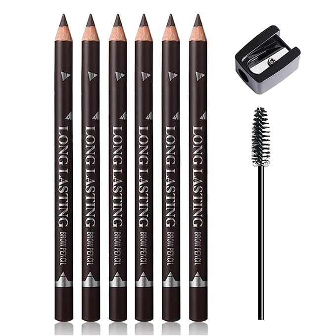 Ownest 6 Pcs Dark Brown Eyebrow Pencil Set, Wooden Eyebrow Pen for Women, Waterproof Long Lasting Brow and Eyeliner Pencil With Brush, Beginner Makeup Brow Pencil, Natural Eyes Brow Makeup Pen