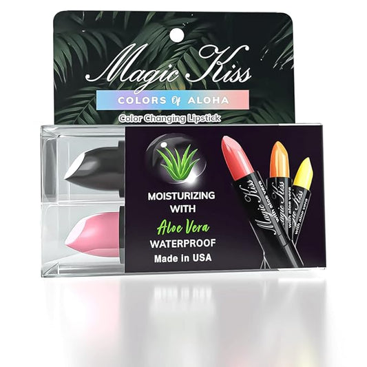 Magic Kiss Color Changing Matte Lipstick set, Long Lasting Nutritious Lips Moisturizer Magic Temperature Color Change Lip Balm with Aloe Vera PH Lipstick MADE IN USA (2 Pack - Pink & Black)