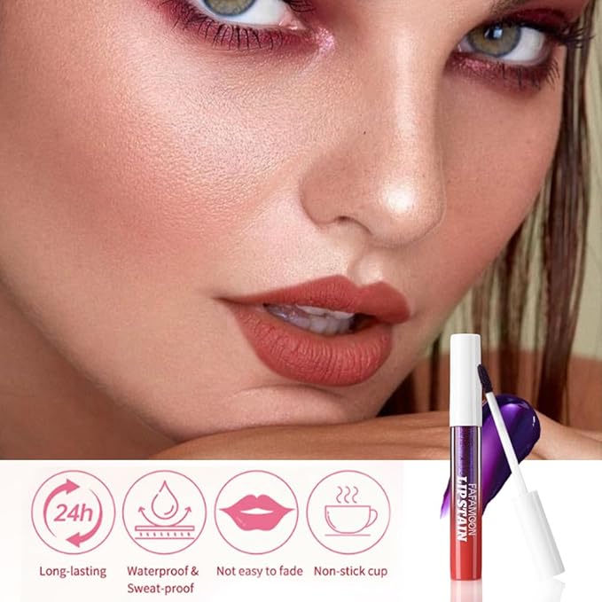 FAFAMOON Neutral Brown Peel Off Lip Stain Tints, Liquid Lipstick Lip Stain Long Lasting Waterproof for Women, Non-stick Cup Lipstick Peel Off Highly Pigmented Not Faded Smudge-proof Easy to Apply, 04#