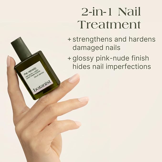 Botanist The Remedy | Nail Strengthening Polish | Repairs & Hardens Nails Damaged from Acrylics, Dip & Gel Manicures | Non-Toxic, 84% Plant Based, 21-Free & Vegan (Blush Dahlia)