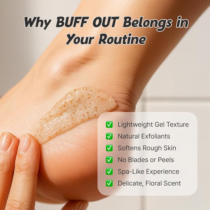 BUFFOUT Callus Eraser Exfoliating Gel – Body Care Exfoliator Scrub & Exfoliant for Feet, Heels, Elbows & Knees – Dead Skin Care with Perlite & Apricot Seed Powder