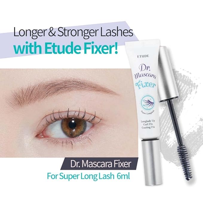 ETUDE Dr. Mascara Fixer For Super Long Lash, Korean Mascara Fixer, Natural Extension, Lengthening, Smudge-Proof, Korean Makeup, Beauty, Micro Black Fiber Formula (0.203 Fl Oz)