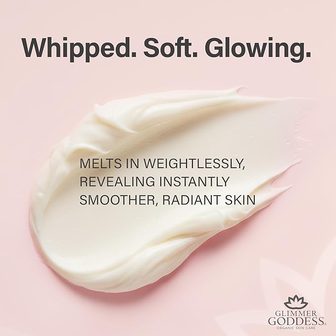 Glimmer Goddess Organic Whipped Body Butter for Women - Moisturizer Cream with Shea & Cocoa Butter, Almonds & Coconut Oil - Coconut Vanilla, 8oz