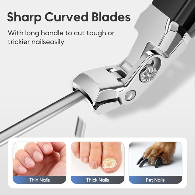 Clipmaster Pro Nail Clippers, 2025 Upgraded Large Angled Head Toenail Clippers Easy Trimming, Wide Jaw Opening Nail Clippers for Thick Nails, Long Handle Nail Clipper for Seniors Men Women (2 Sets)