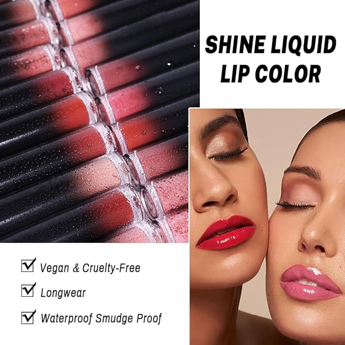evpct Mauve Nude Shiny Longwear No-Budge Liquid Lip Color Lipstick Makeup, Highly Pigmented Color Instant Shine, Waterproof Long Lasting Lipstick for Women, Lip Stain Gloss with Lip Liner Brush, 14#