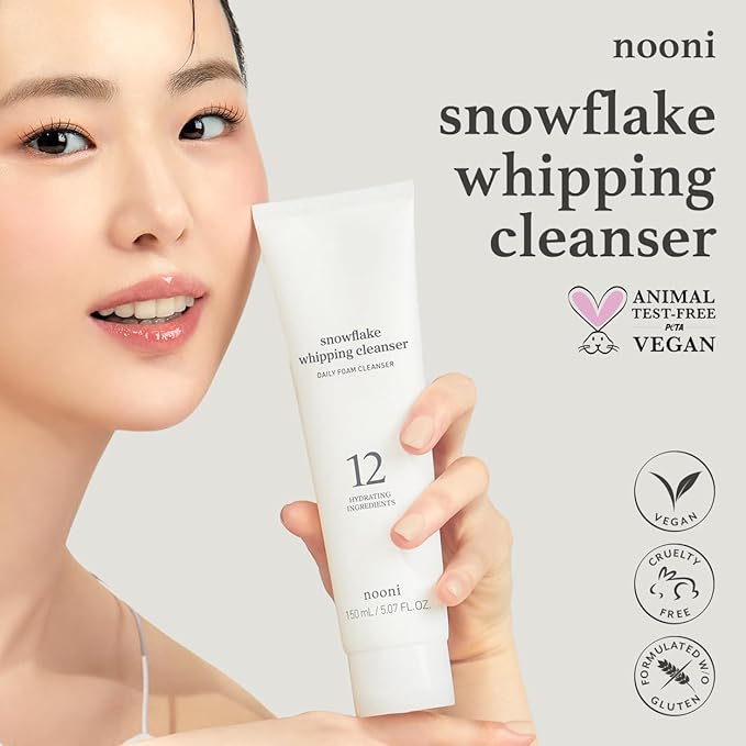NOONI Face Cleansing - Snowflake Whipping Cleanser | Korean Glass Skin Care, Kbeauty, Facial Wash, Remove Impurities, Purifying, Vegan Whipped Cream, Moisturizing, Sensitive Skin, 5.07 FL Oz