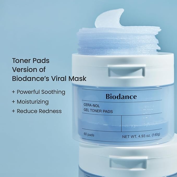 Biodance Cera-NOL Gel Toner Pads, Deep Hydrating & Soothing Toner Pads for Sensitive Skin, Redness Reducing & Comfort Mositurizing, Korean Skincare, Stocking Stuffersㅣ4.93 fl.oz.(140g)*60Pads