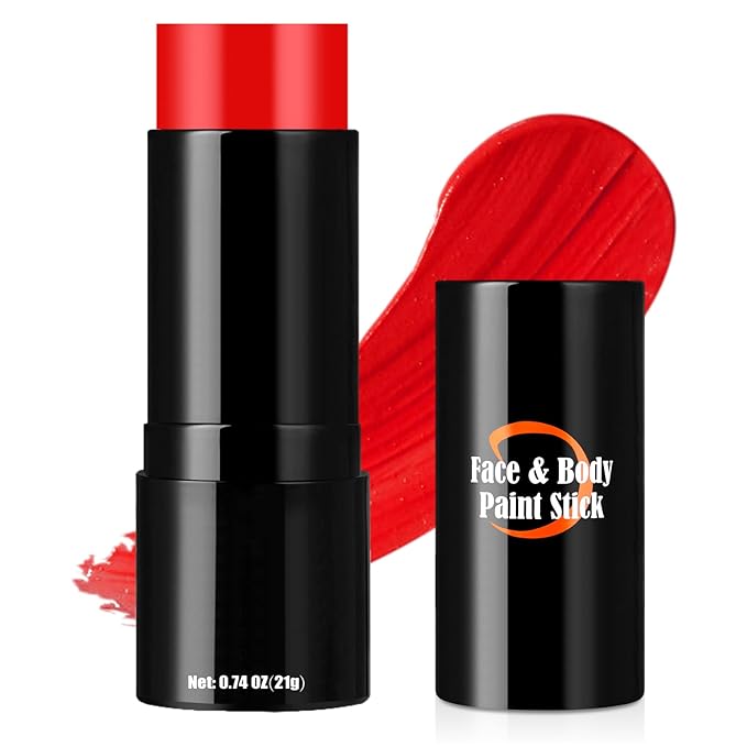 Red Face Paint Stick, Portable Eye Black Stick for Sports, Full-coverage Cream Face Paint for Halloween SFX Makeup Cosplay Joker Costume Parties