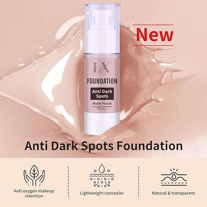 Anti-Dark Spot Liquid Foundation - Collagen Serum Foundation Infused with 2% Niacinamide, High Coverage For A Smooth & Satin Finish, 410 Deep