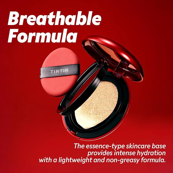TIRTIR Mask Fit Red Cushion Foundation | Full coverage, Weightless, Skin fit, Satin Glow Finish, Korean Makeup BB Foundation, beauty, Tattoo cover up, Buildable (#51N Fudge, 0.63 Fl Oz)