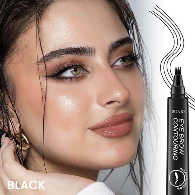 Kaely Eyebrow Pencils for Women, 4 Tip Magical Precise Waterproof Brow Pen, Microblading Eyebrow Contouring Pen, lapiz de cejas 3d Eye Brow Gel, 24h Smudge Proof,05 Black