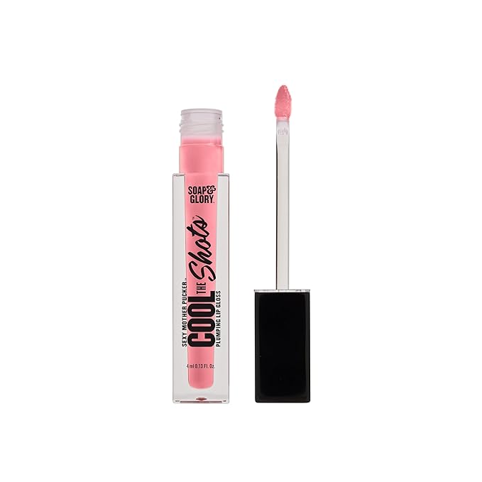 Soap & Glory SMP Cool The Shots Plumping Lip Gloss - Hydrating & Cooling Lip Plumper - Infused with Menthol & Vitamin E - High Shine, Glossy Finish - Vegan & Cruelty-Free - Pink Charming (4ml)