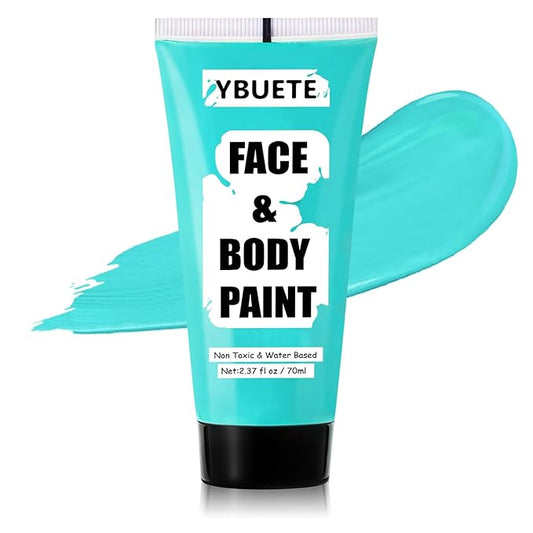 Teal Water Based Face Body Paint, 2.37 OZ Large Tube Full Coverage Face Paint for Avatar Corpse Bride Cosplay Makeup,Washable Teal Body Painting for Adult Costume Party Halloween SFX Makeup