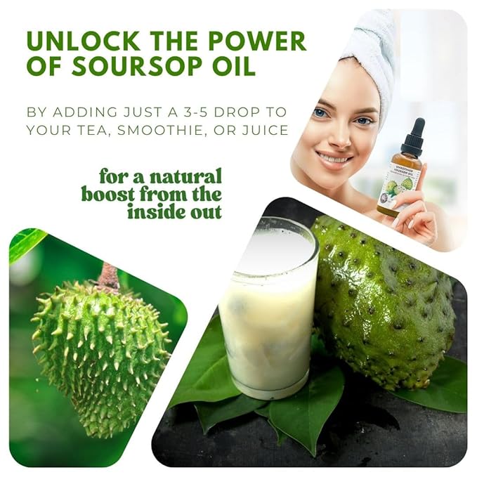 Virgin Soursop Oil (Anona Muricata, Graviola, Guanabana) – 100% Pure, Organic, Cold-Pressed, Unrefined – 2oz - 60ml – Natural Facial Oil & Moisturizer for Dry, Damaged, or Sensitive Skin