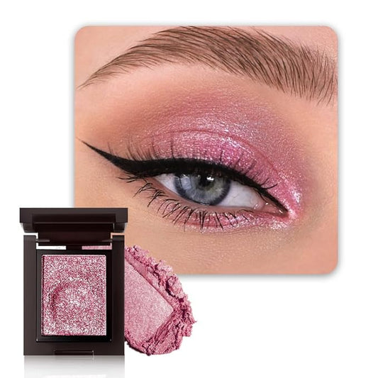 Sparkly Eyeshadow Palette for Women, Single Monochrome Eye Shadow Makeup, Shiny Pressed Cream Powder, Blendable Natural sombras para ojos, Holographic,Vegan,Travel (04-Glitter-Rose Pink)