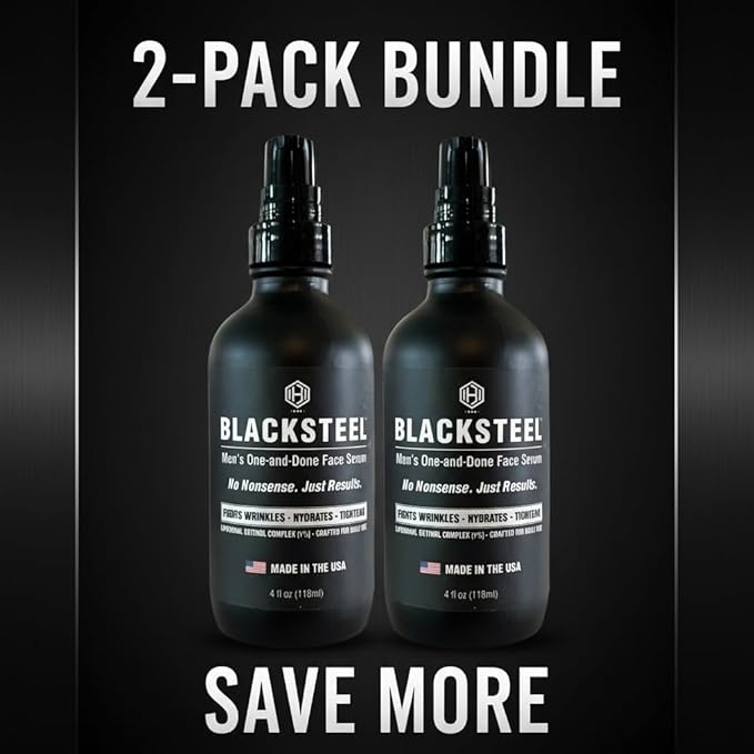 BLACKSTEEL Men’s Anti-Aging Face Serum with Retinol & Hyaluronic Acid | 4 oz (2-Pack)