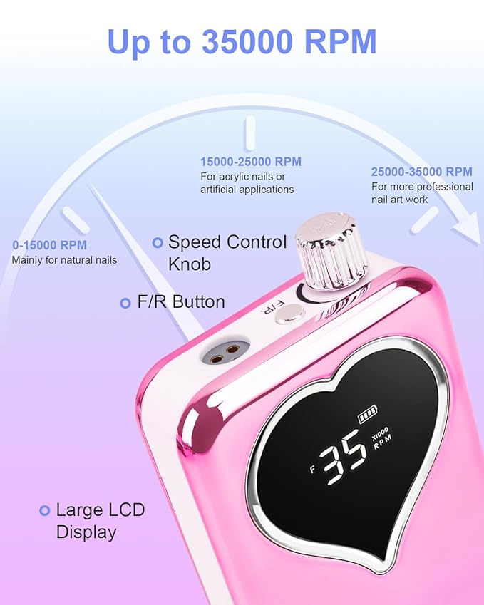 Electric Nail Drill Professional: Rechargeable Nail File with Bits for Acrylic Gel Nails, Professional Nail Drill Manicure Pedicure Polishing Shape Tools for Home Salon