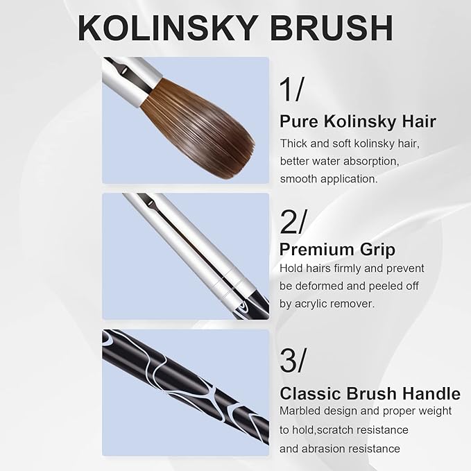 Shine Chance Acrylic Nail Art Brush Size 10, 100% Pure Kolinsky Hair Oval for Application, Professional Extension Manicure Tool Striping Drawing Pen DIY Home Salon, Black, 1.0 Count