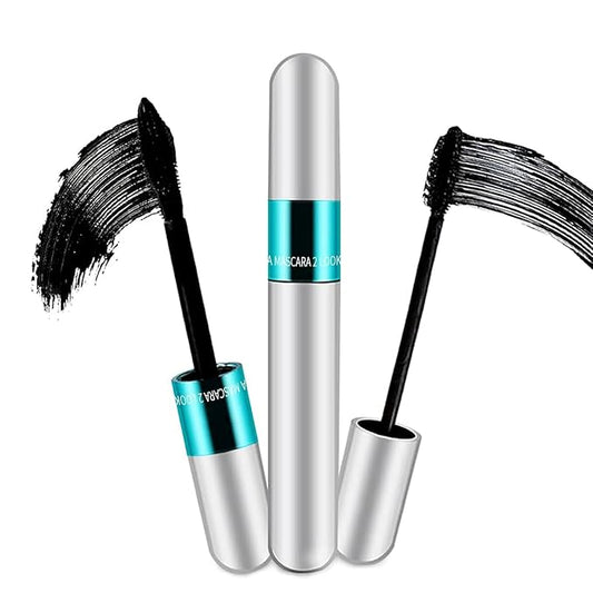 2 in 1 4D Silk Fiber Lashes 5x Longer Waterproof Mascara, No Clumping Long-lasting Black Mascara
