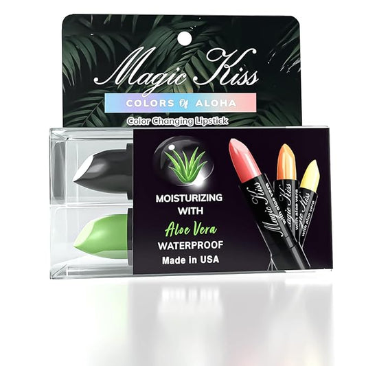 Magic Kiss Color Changing Matte Lipstick set, Long Lasting Nutritious Lips Moisturizer Magic Temperature Color Change Lip Balm with Aloe Vera PH Lipstick MADE IN USA (2 Pack - Green & Black)