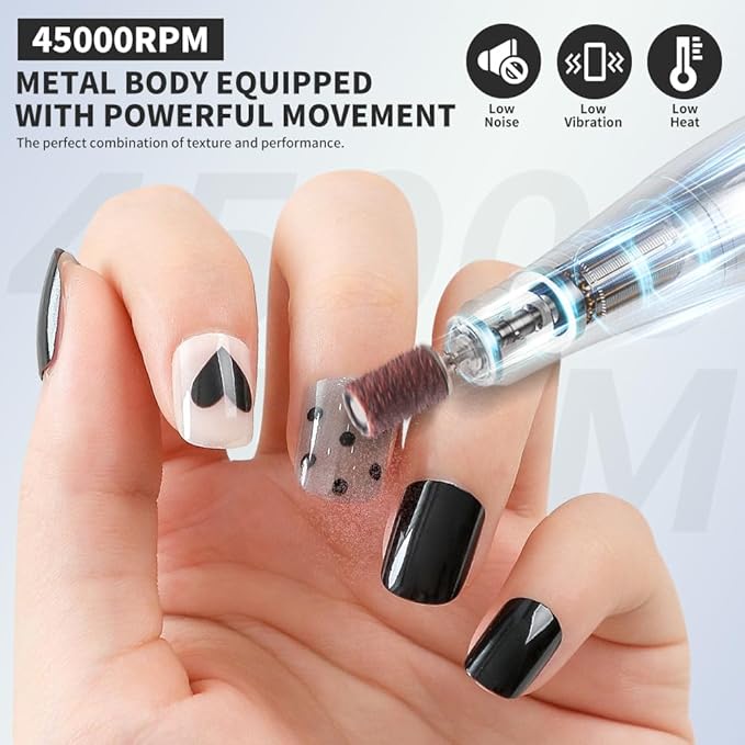 ANRLO Professional Electric Nail Drill, 45000 RPM Cordless Rechargeable E-File Machine, with 12 Bits, Sanding Bands, LCD Display for Acrylic Gel Nails (DMJ-V3)