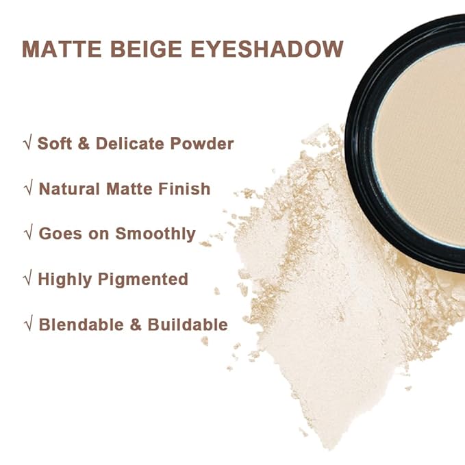 Mysense Matte Beige Single Eyeshadow Palette, Pressed Powder Eye Shadow Makeup, Neutral Nude Shade Eyelid Color, High Pigment Long Lasting Vegan & Cruelty Free, 203# Polly
