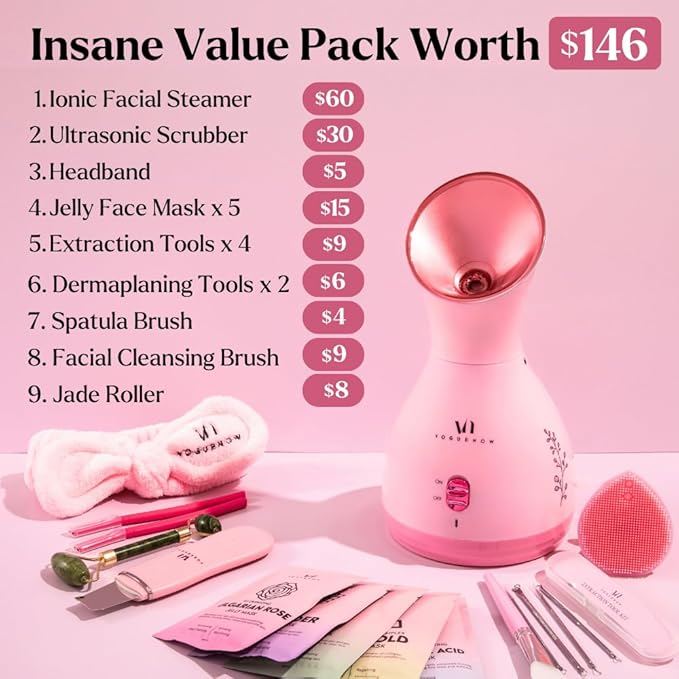 Facial Steamer Spa Kit with Complimentary 17 Tools | Valentines Gift | Face Steamer with Towel Warmer & Humidifier Mode| Self Care Gifts, Spa Gifts - Valentine Gifts for Women - Galentines Day Gifts