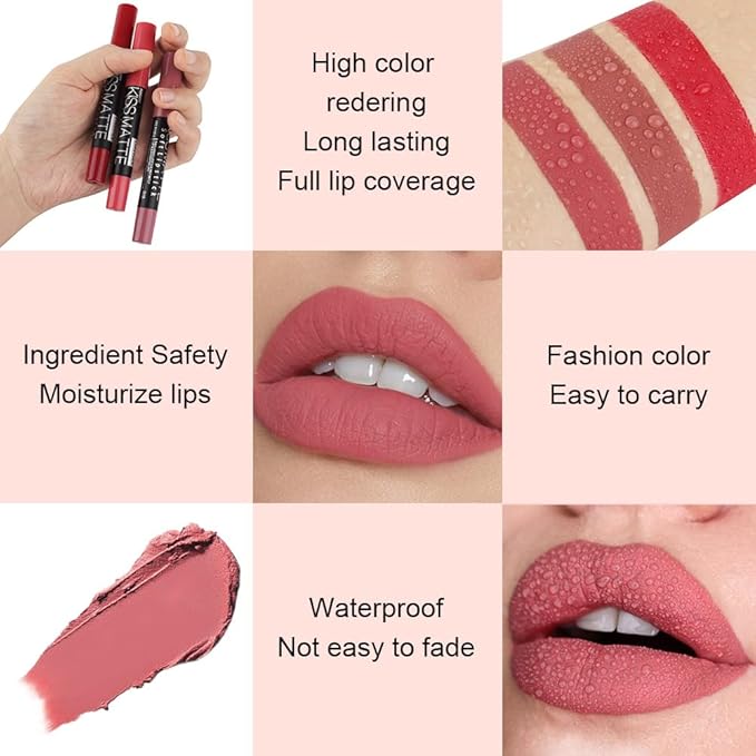 BINGBRUSH Smooth Longwear Lipstick Pack Set, Matte Color Stick Ultimate Lip Crayon for Makeup Collection - Waterproof Velvet Lipgloss Lip Stain (15#)