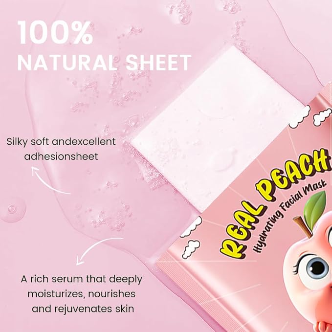 CAKAILA 8 Pack Peach Face Mask,Pink Face Masks Skincare Spa Day Kit Supplies,Spa Party Favors for Women,Sheet Facial Mask Skincare Gifts Set,Moisturize Soothe for All Skin Types
