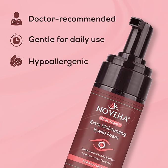 NOVEHA Extra Nove Eyelid Foaming Cleanser | Daily Skincare For Eyelashes & lids, Eye Irritations, Stye Eyes, Skin Dryness, Moisturize with Organic Ingredients, For All Skin Types - 3.38 oz
