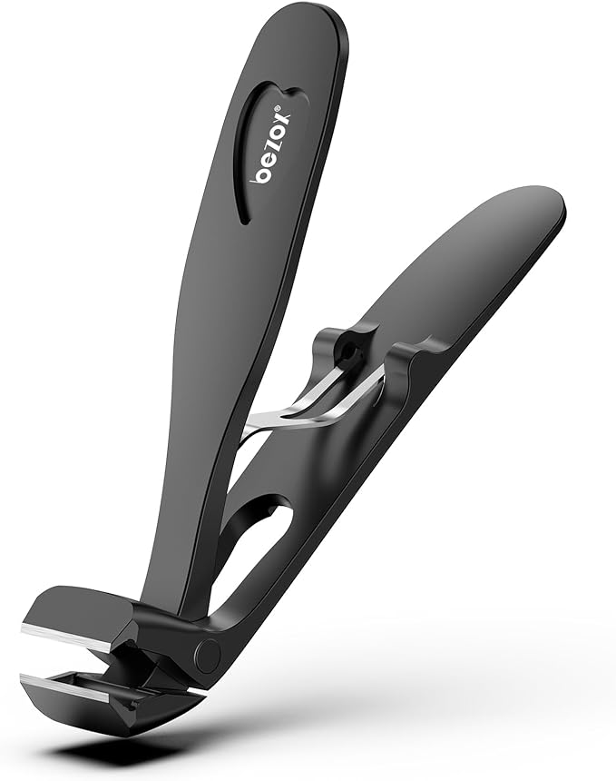 BEZOX Angled Head Toe Nail Clippers for Thick Nails – Straight Blade Toenails Clipper for Seniors, Ergonomic Nail Cutters with Catcher, Heavy-Duty Nail Trimmer - Black