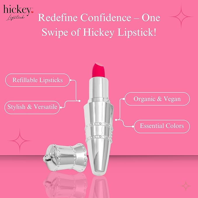 Hickey Walk of Shame Hot Pink Lipstick - Refillable, Moisturizing, Long-Lasting, Vegan, Gluten-Free Matte With Highly Pigmented Finish for Women