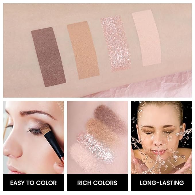 Eye Shadow Palette, Bright Nude Champagne Gold Light Dark Brown Eyeshadow Makeup, Vibrant Color Array Eyeshadow Palette, Matte & Shimmer Finishes, Long Lasting Waterproof, Incl. Built-In Mirror.