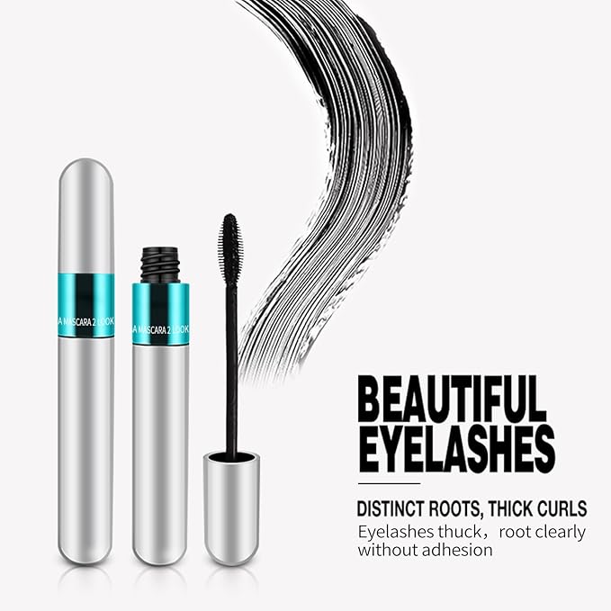 2 Pack 2 in 1 5x Longer Washable Mascara, 4D Silk Fiber Lash For VIBELY Mascara, No Clumping, Long-lasting Black
