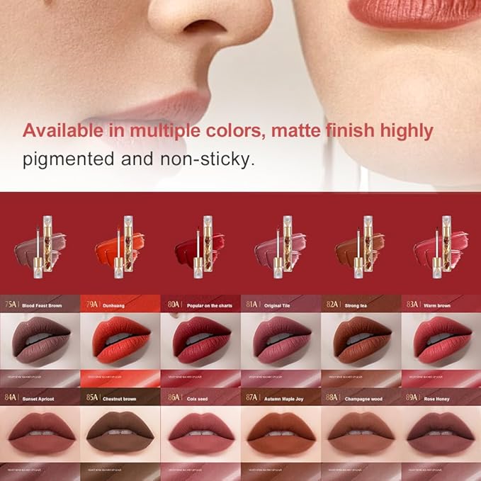 Soft Matte Liquid Lipstick in Deep Cocoa Brown, High Pigment Full Coverage Matte Lip Color, Waterproof Smudge-Proof Non-Transfer Lightweight Liquid Lipstick for Long-Wearing Everyday Makeup 85A