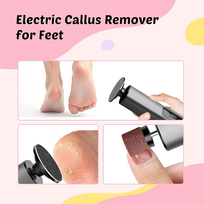Dolcevitae Electric Foot Callus Remover - 9-Speed with Glass Crystal Grinding Disc & Storage Box, 80/120 Grit Sandpapers (20pcs), 10 Nail Heads, Type-C Fast Charge for Dead Skin