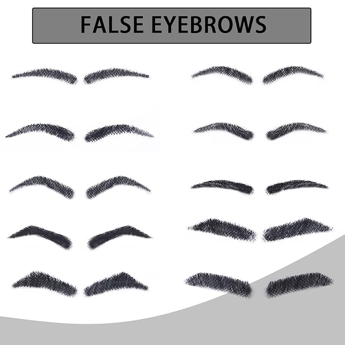 Fake Eyebrows, False EyeBrows 100% Handmade Full Lace Re-Usable Natural Invisible Realistic False Eyebrow Extensions for Man and Women, One Pair (Style 9)