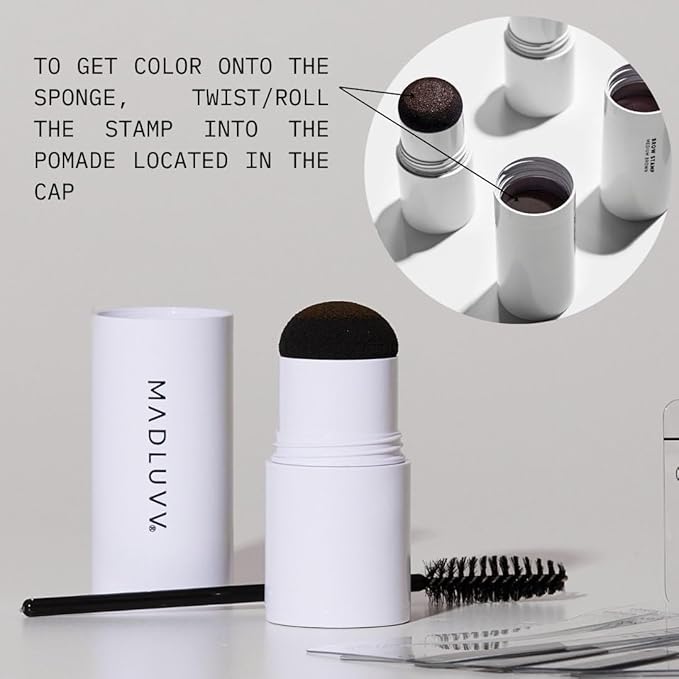 MADLUVV Brow Stamp Kit with Brow Stencils – Easy Eyebrow Shaper for Natural-Looking Brows – Popular Eyebrow Stencil Kit Used by Professionals – 9 Shapes, Spoolie, Travel Bag & Stamp (Dark Grey)