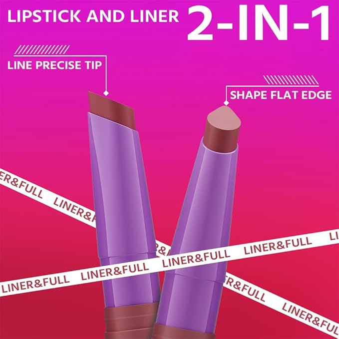 2-IN-1 Lipstick Lipliner, Velvet Matte Finish, Smooth & Plump, 12 Universal Lip Color-Nude Pink Rose Mauve Berry Plum, Creamy Formula for Lip Makeup, All-Day Wear, Cruelty-Free (#01 PEONY CRUSH)